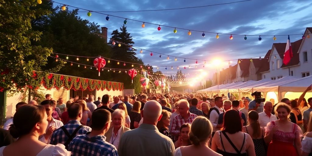 Lidé tančí na českém festivalu s hudbou a tancem.